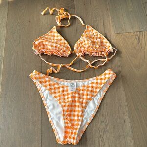 wild fable target orange and white checkered swim suit size small